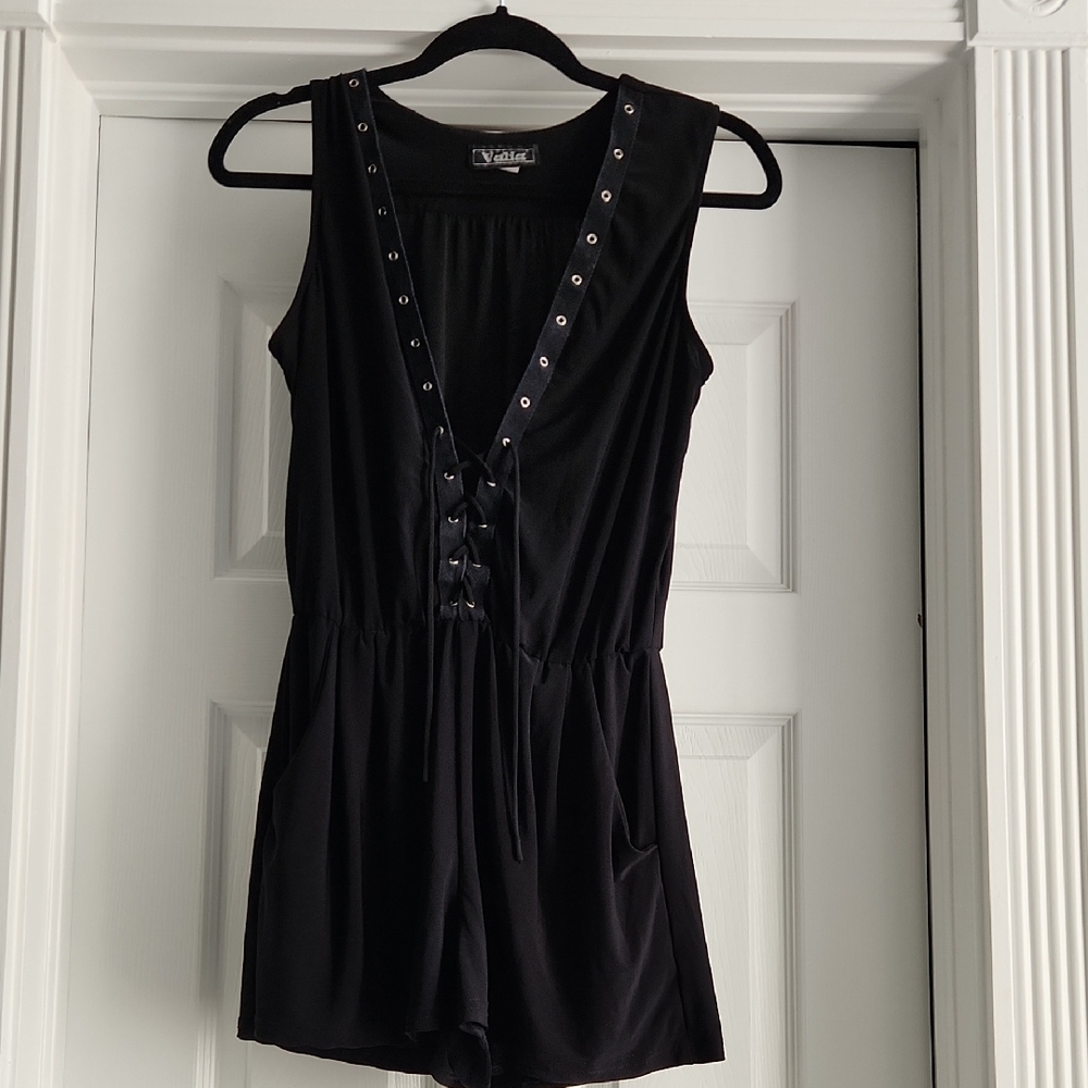 Black Lace-Up Romper